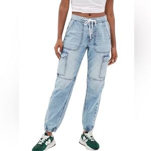 AE High Waisted Cargo Drawstring Denim Jogger Women's 12 American Eagle